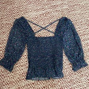 Topshop, quarter sleeve blouse, blue, size 6